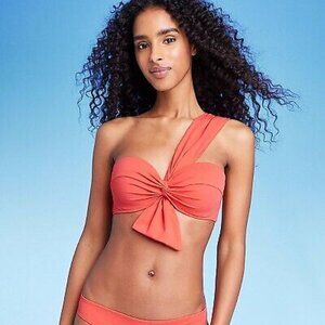 NWT Womens Lightly Lined One Shoulder Twist Front Bow Tail Bikini Top